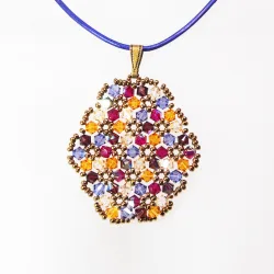 Pendant 40cm - Malvina Oval-Purple Leather - Pendant 40cm - Laiton bronze